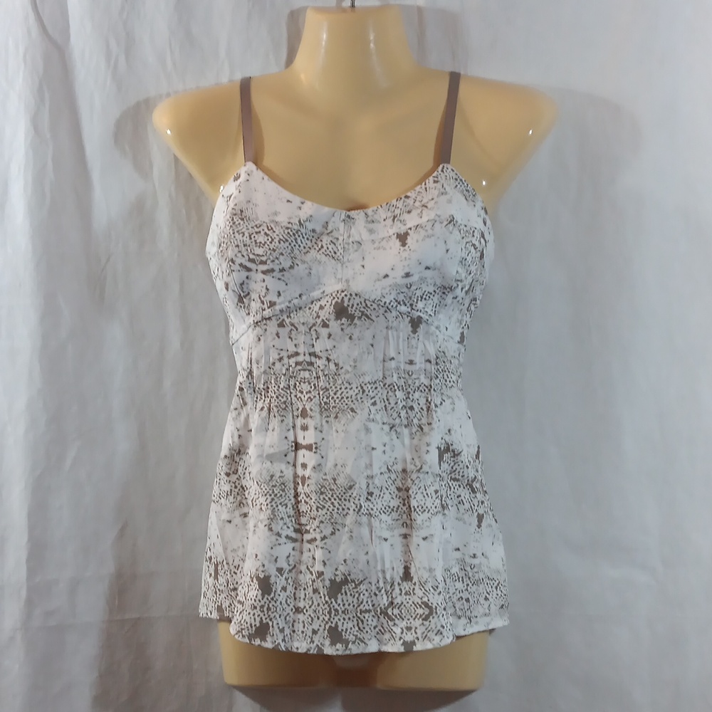 Shoulder Womens Small NWT Cami Top White Print Tank Brazil